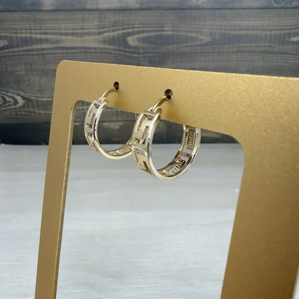 925 Sterling Silver Vermeil Cut Out Hoop Earrings 4.2 grams